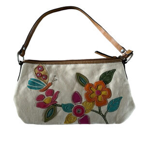 Relic Floral Application Canvas Shoulder Bag - Cream, Tan Multicolor  20” strap